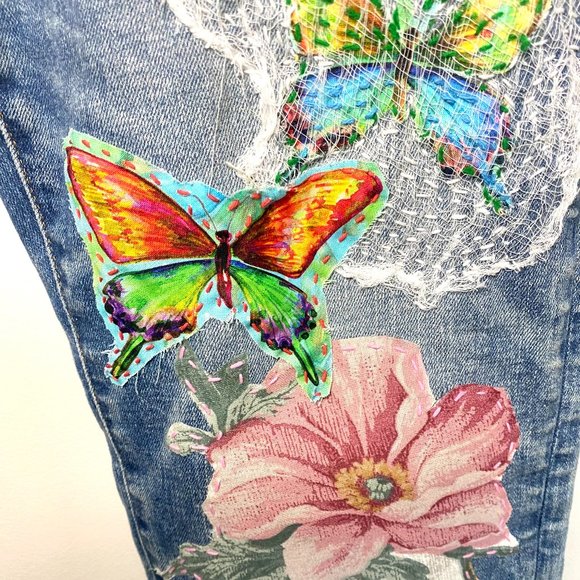 Reworked, upcycled Jeans/hand stitched jeans/boho jeans/reworked jeans/unique - Picture 3 of 9